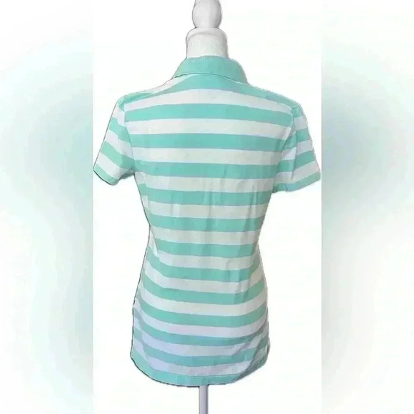 Tommy Hilfiger Aqua Stripe Polo Shirt Too Small Petite NWT - Picture 2 of 6